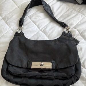 Vintage Coach Black Shoulder Bag with Silver Accents